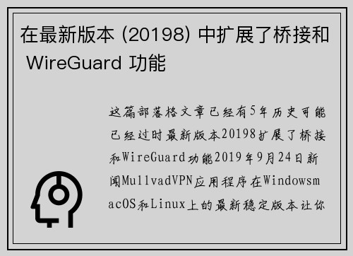 在最新版本 (20198) 中扩展了桥接和 WireGuard 功能 